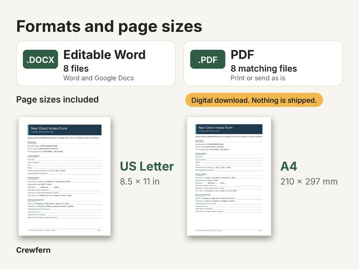 Cleaning Business Documents Pack: Formats and fit