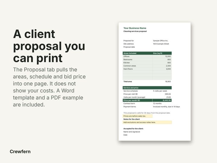 Commercial Cleaning Bid Calculator: preview