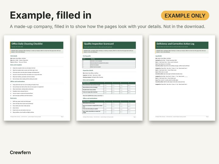 Commercial Cleaning Checklists and Inspection Scorecard: Filled-in example