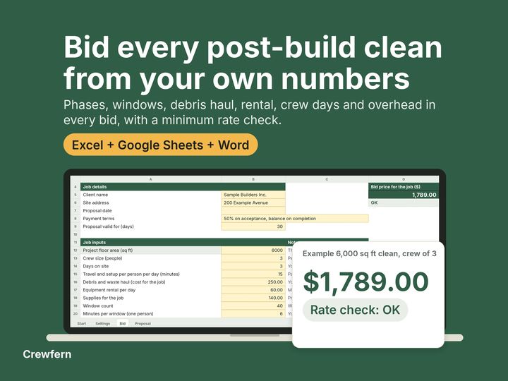 Post-Construction Cleaning Bid Calculator: cover