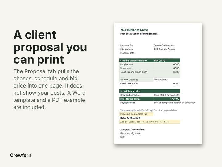 Post-Construction Cleaning Bid Calculator: preview