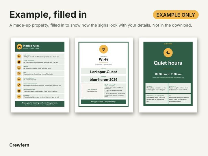 Vacation Rental Signs Pack: Filled-in example