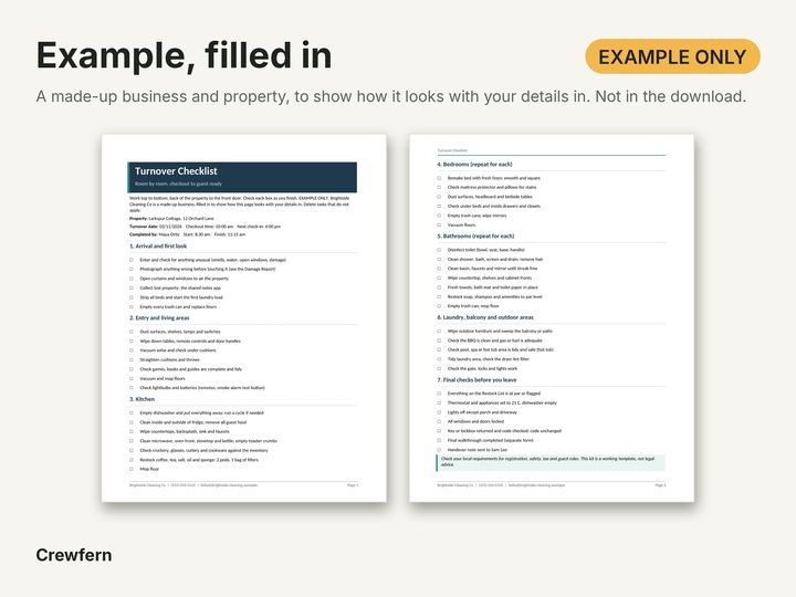 Short-Term Rental Turnover Kit: Filled-in example